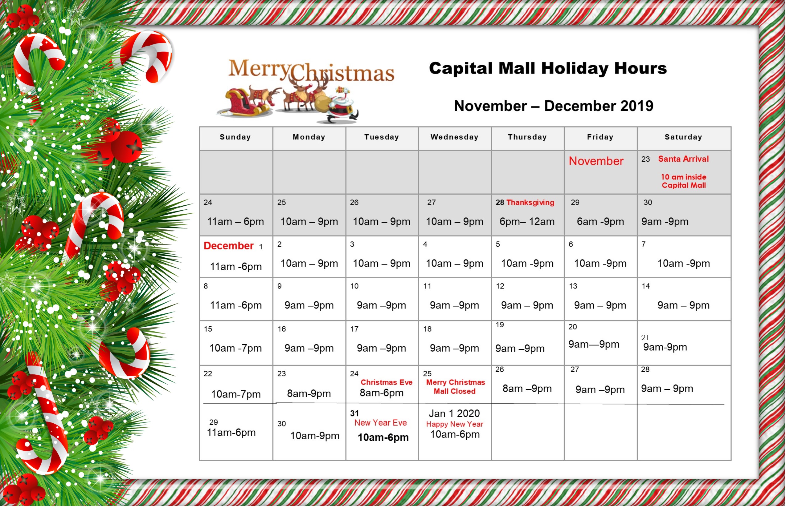 Mall Holiday Hours Capital Mall Premier Shopping Dining And